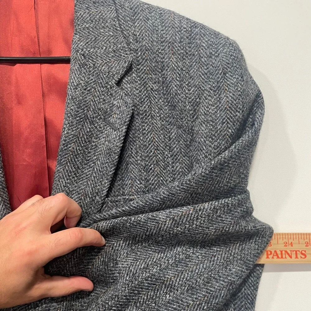 Harris Tweed Learbury Mens Herringbone Blazer Jacket 44 Long‎ Scottish Wool